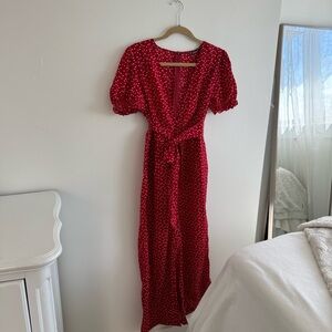 Red Jumpsuit with White Heart “Polka Dots”
